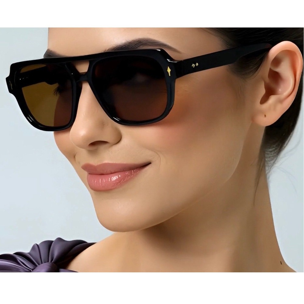 Stylish‎ Black Aviator Sunglasses Brown Lenses Women's Fashion Accessories
